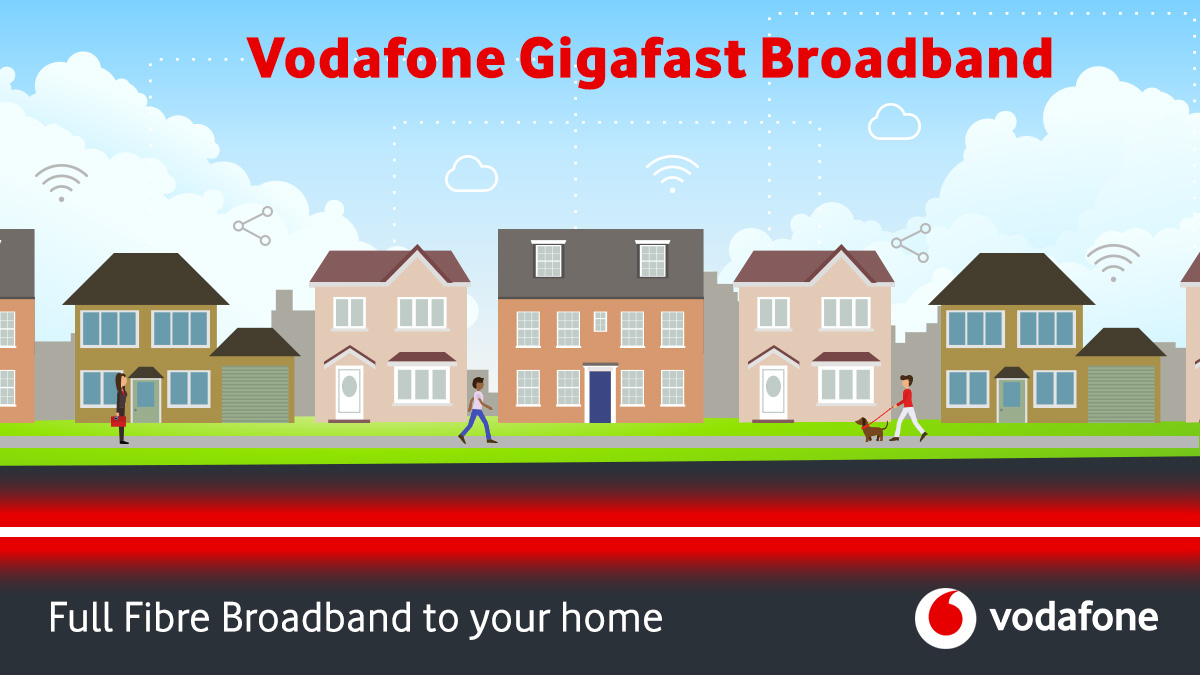 Illustration of a neighbourhood powered by Vodafone Gigafast Broadband