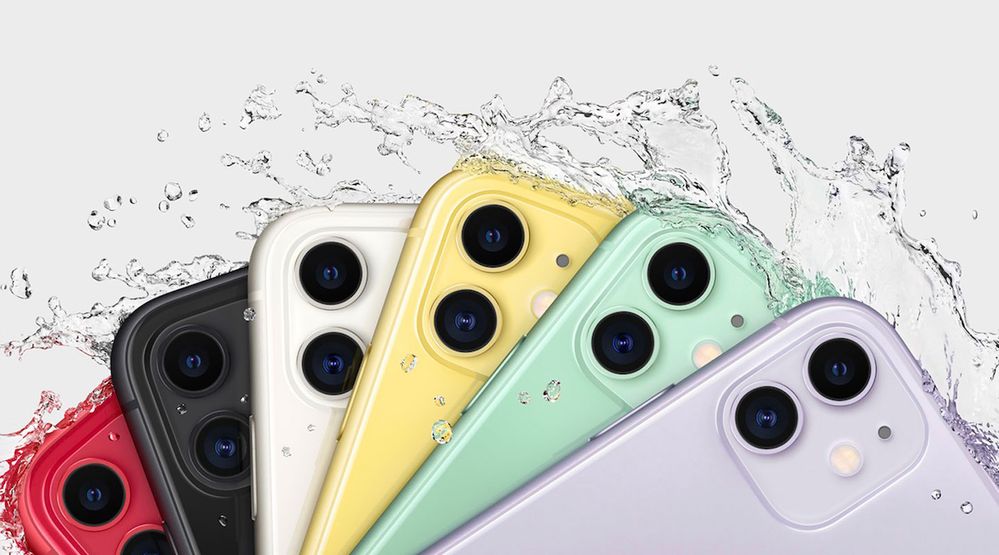 illustrative photo of an iPhone 11 splashed by water