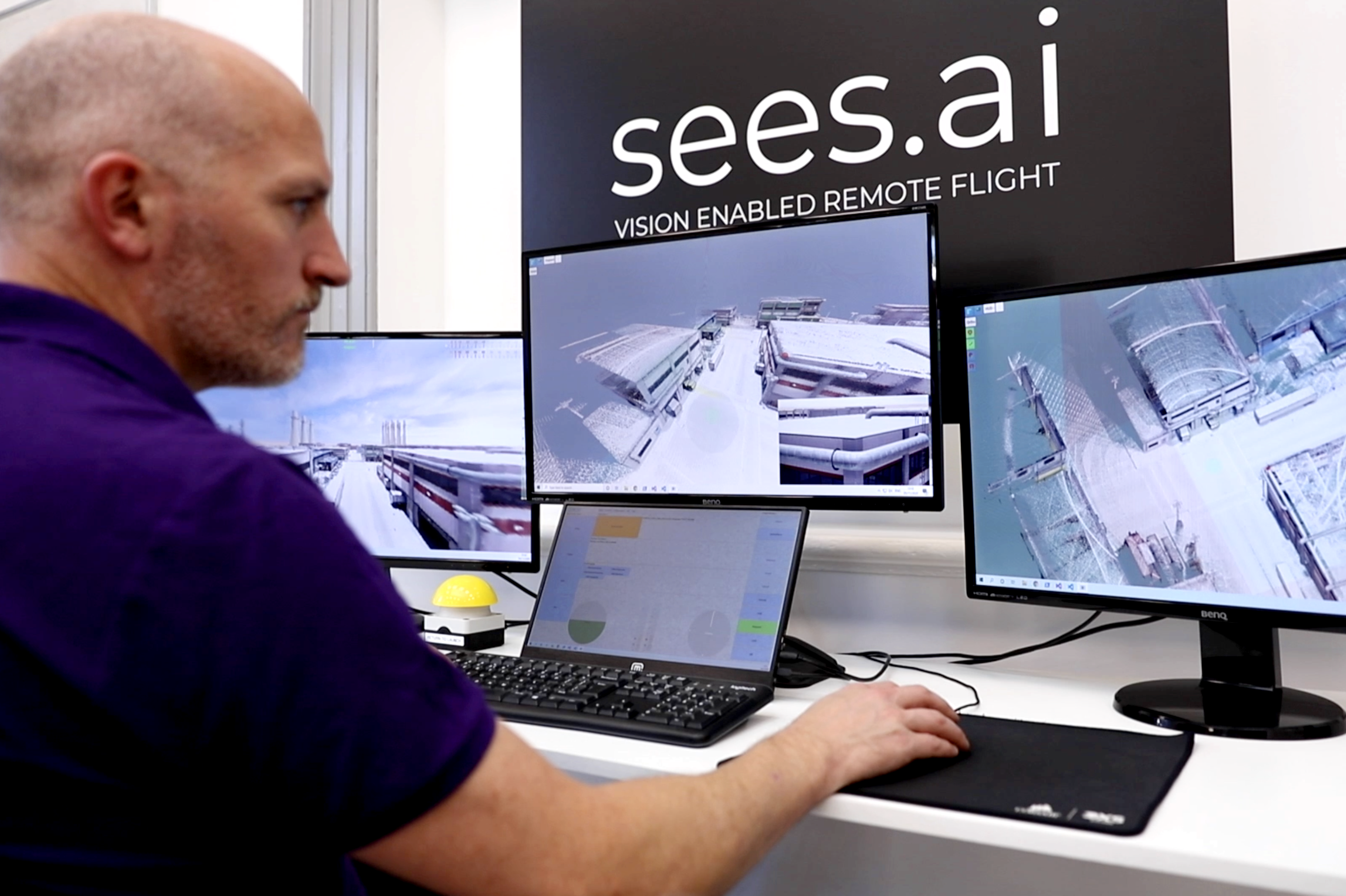 Sees.ai engineer remotely controlling drone in flight