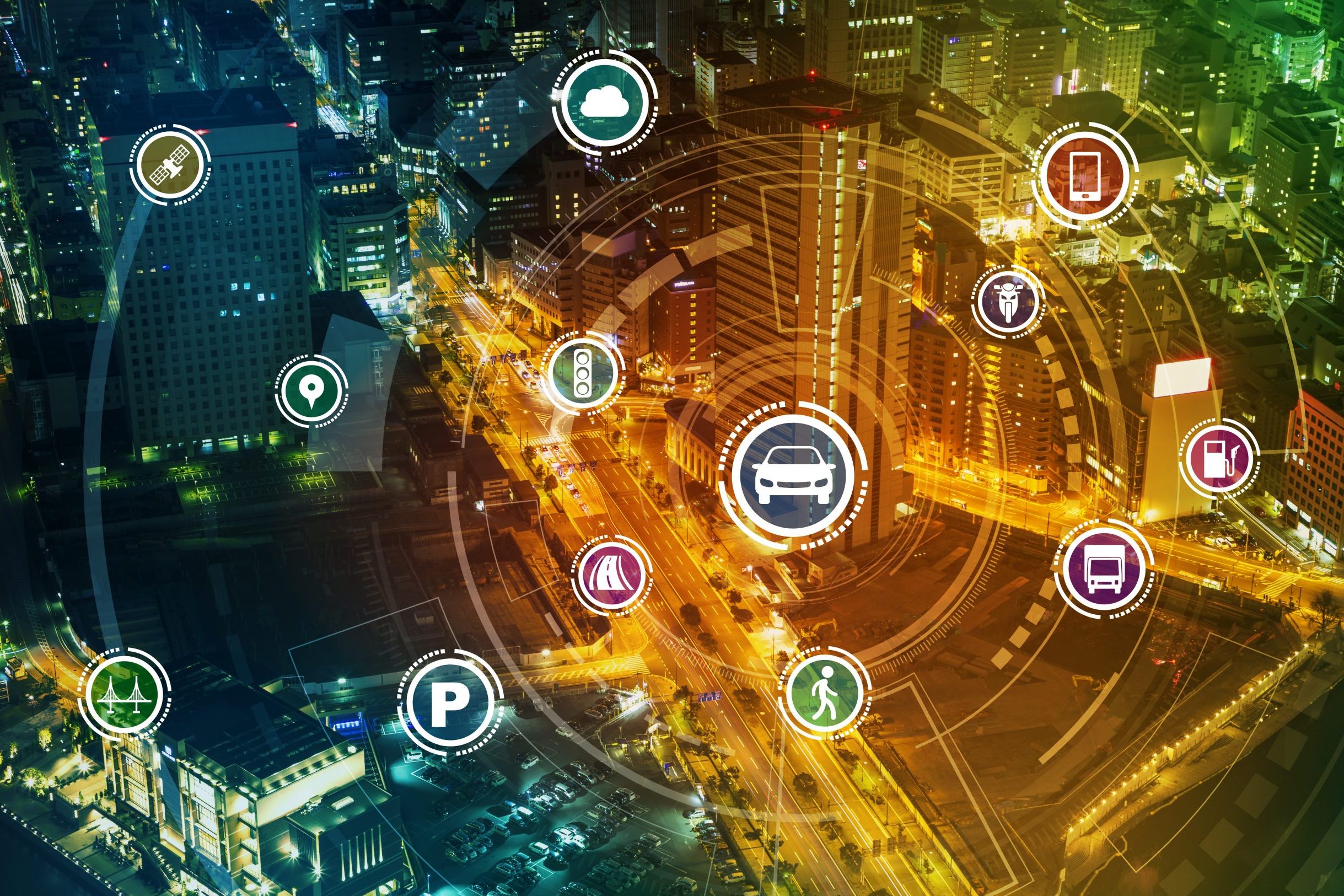 Smart city IoT satellite navigation concept
