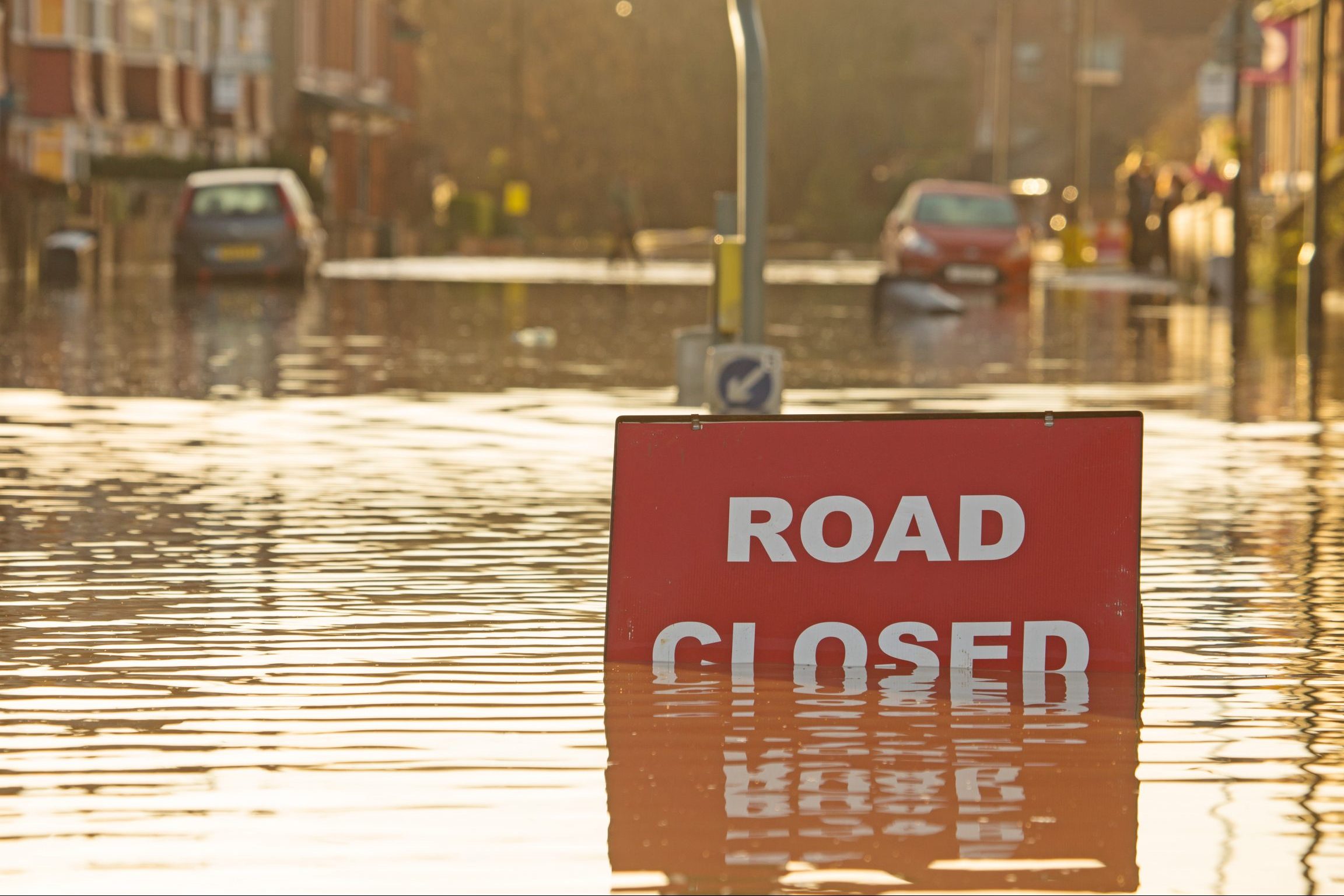 Flooded street in town