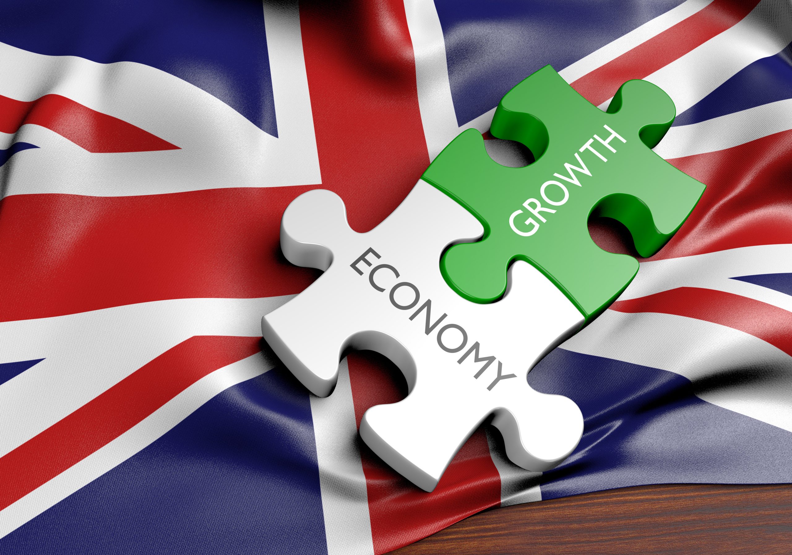 Economy Growth jigsaw pieces on Union Jack