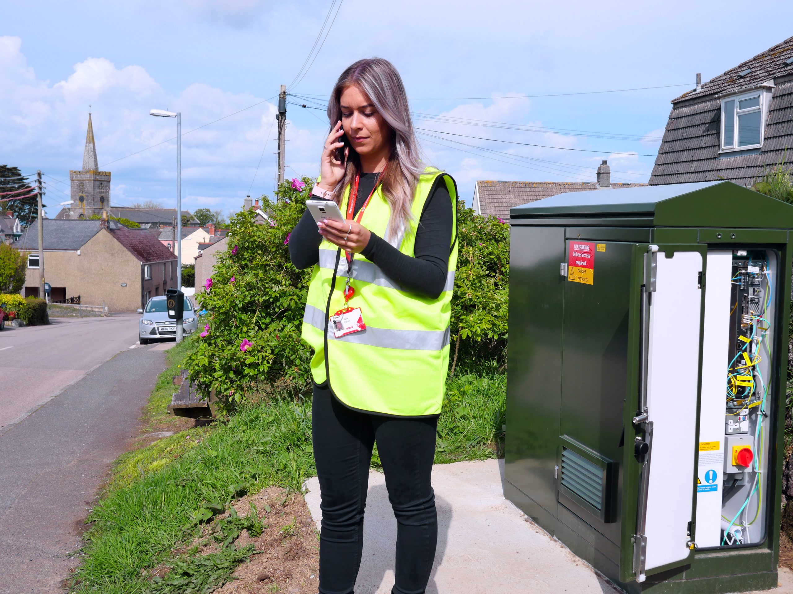 photo of a Vodafone engineer testing an OpenRAN site in St Keverne, Cornwall