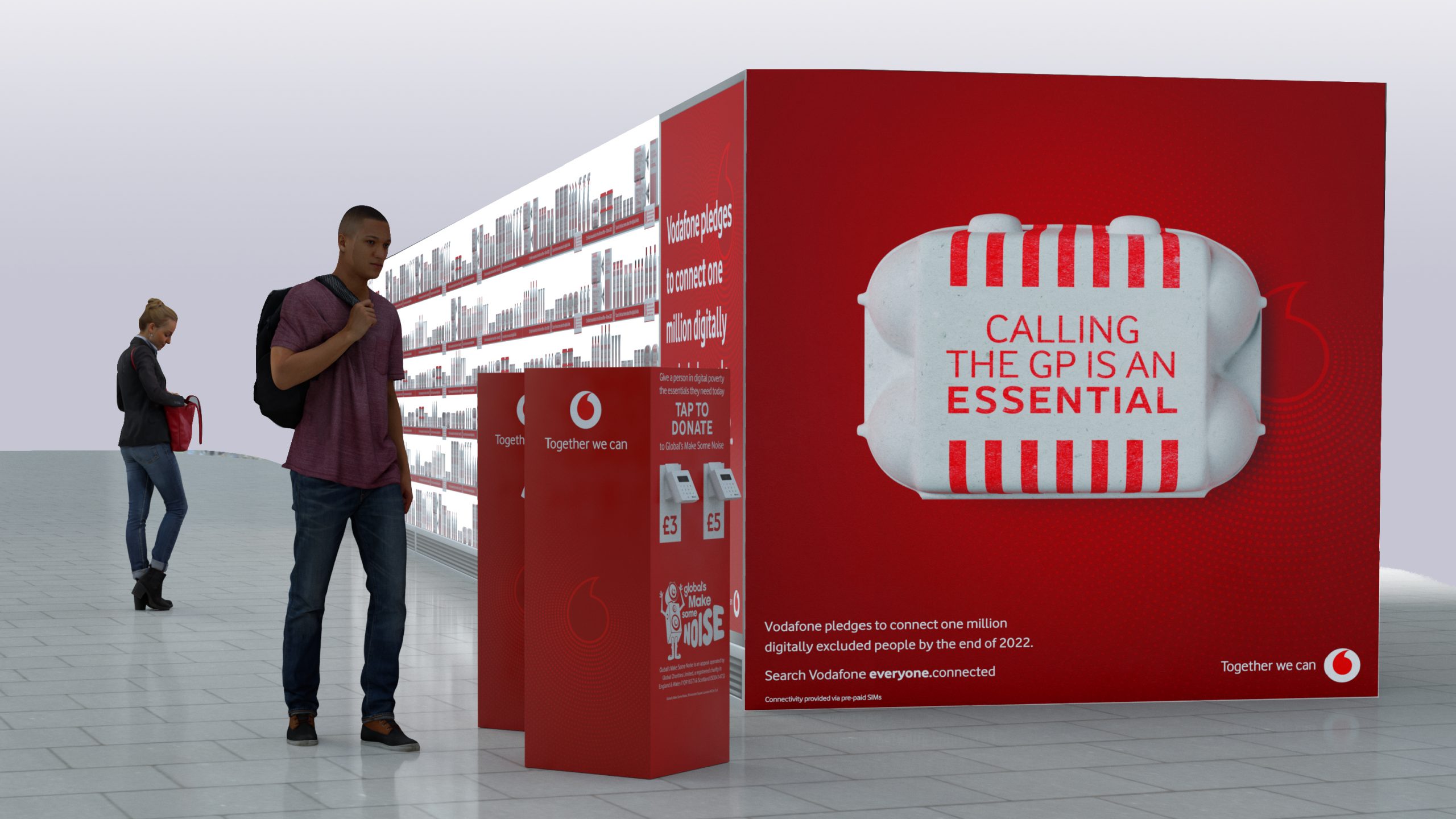 mock-up image of Vodafone and Global's digital poverty art installation