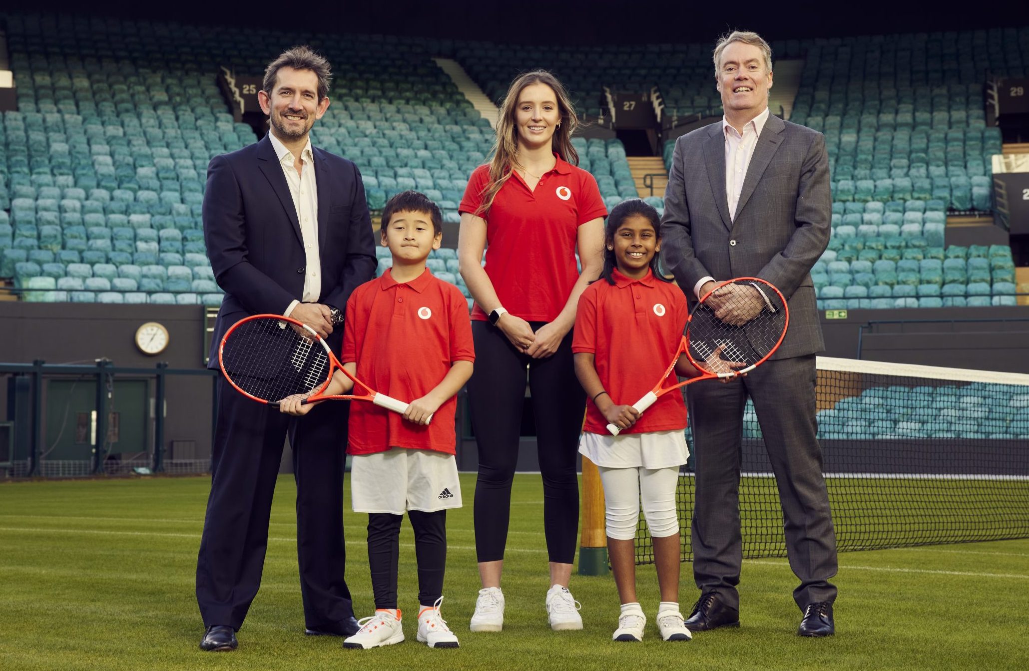 Vodafone's Max Taylor (left), Laura Robson and AELTC's Gus Henderson join two tennis stars of the future