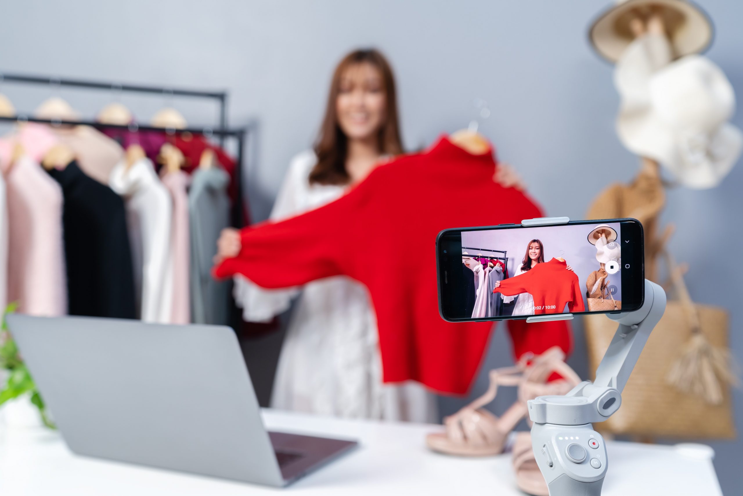 Woman selling clothes online