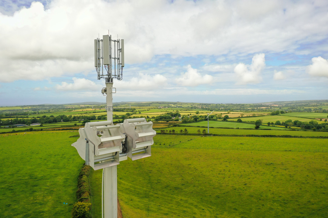 drone photograph of the Vodafone self-powering mast at Eglwyswrw