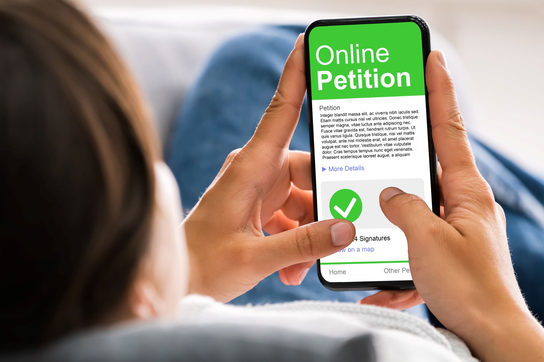 Signing online petition on smartphone