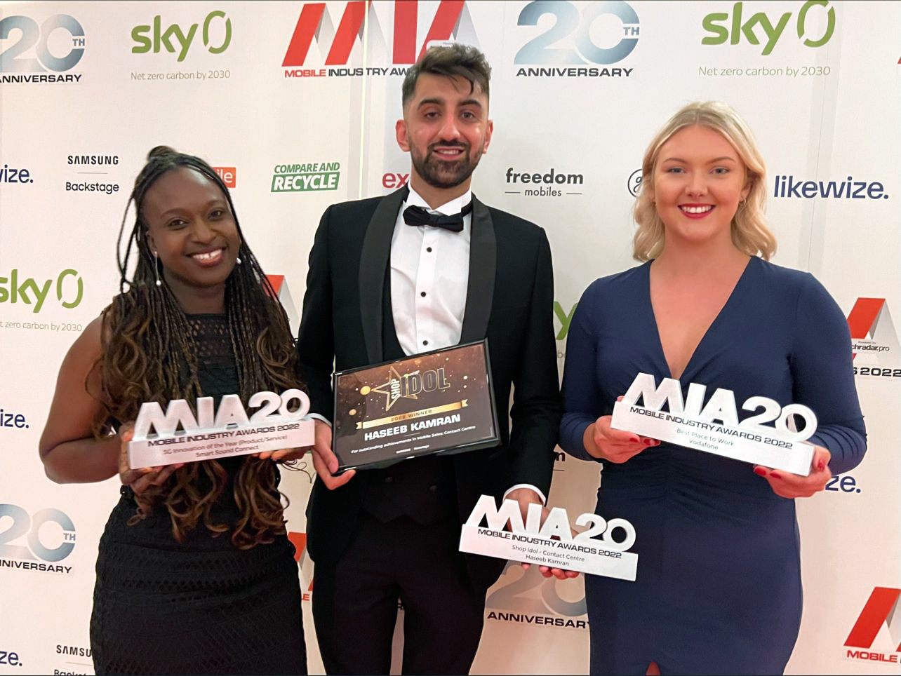 (from left to right) Vodafone's Nana Oti-Boateng, Haseeb Kamran and Alice Kelly at the Mobile Industry Awards