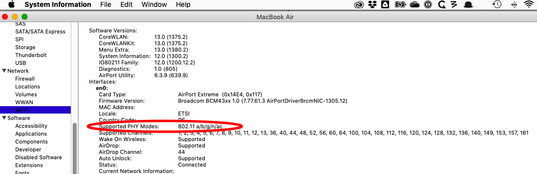 In this example, this Mac has WiFi 5-capable hardware built-in.