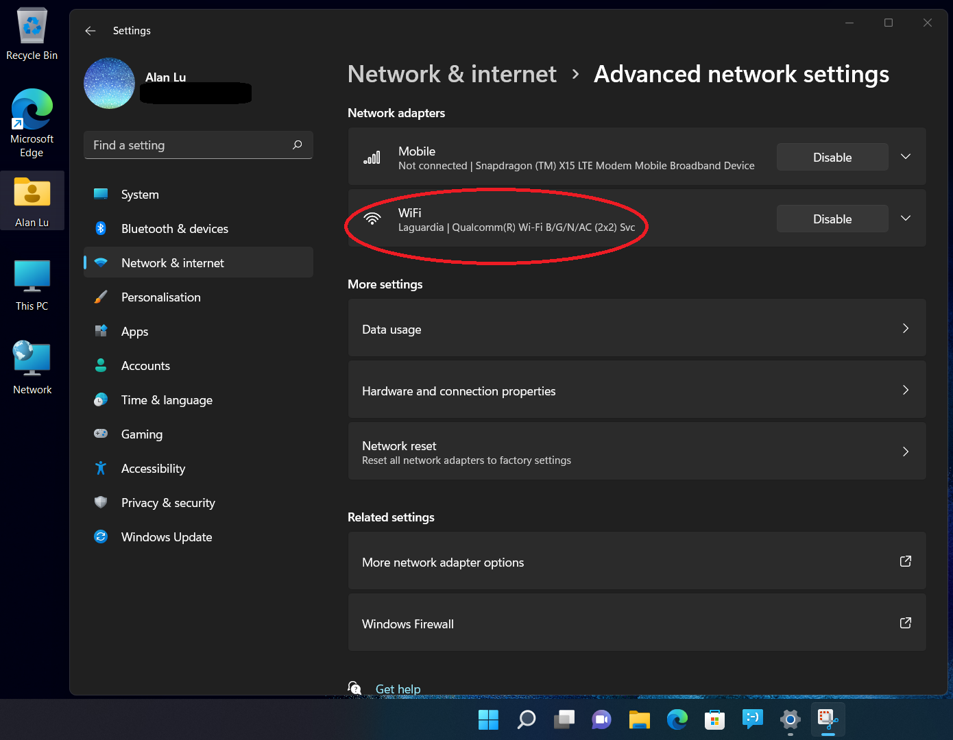 In this example, this Windows 11 computer has WiFi 5-capable hardware built-in.