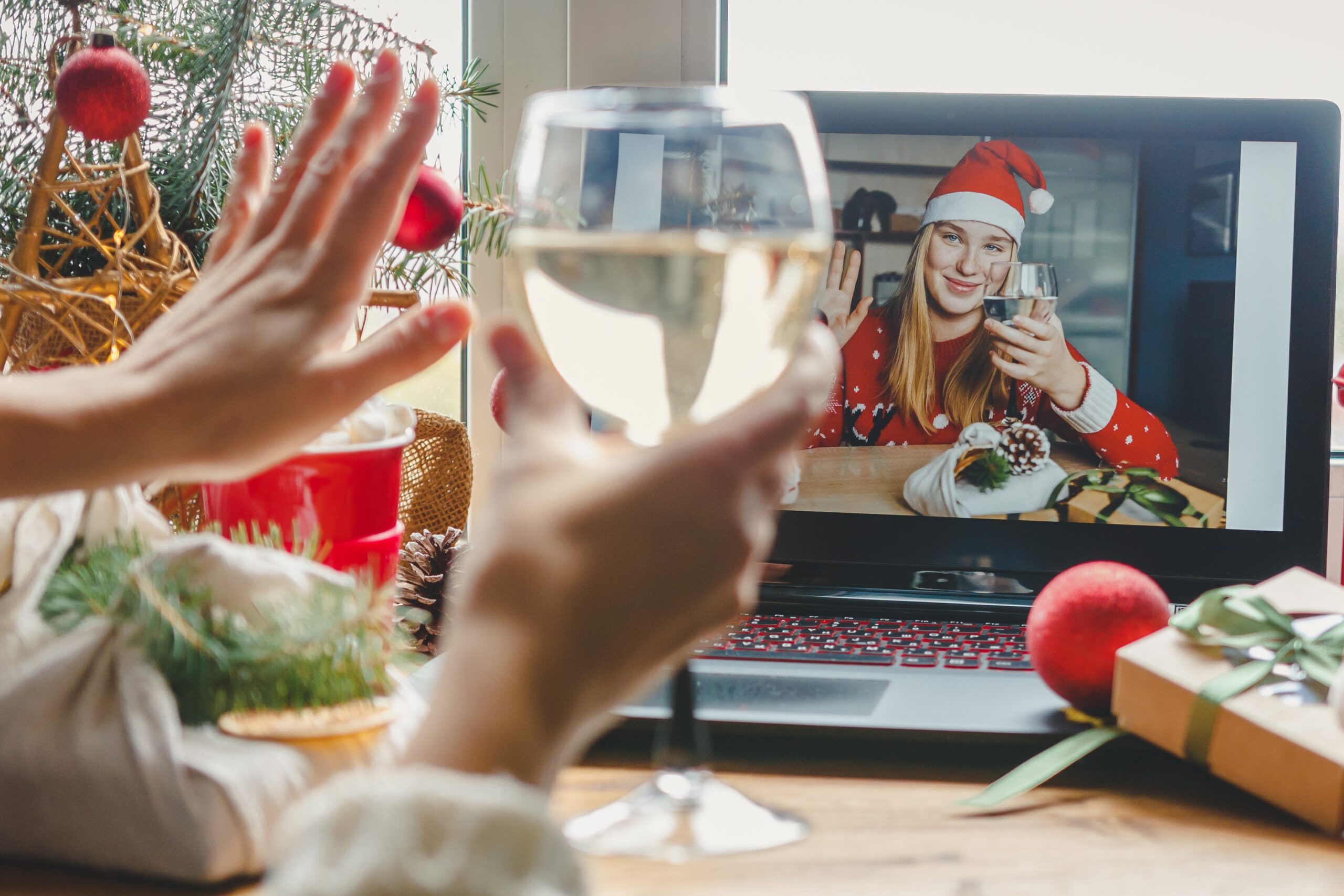 Remote Christmas celebration over video call