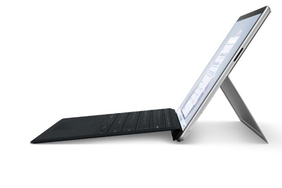 illustrative photo of the Microsoft Surface Pro 9, with Type Cover attached, from the right hand side