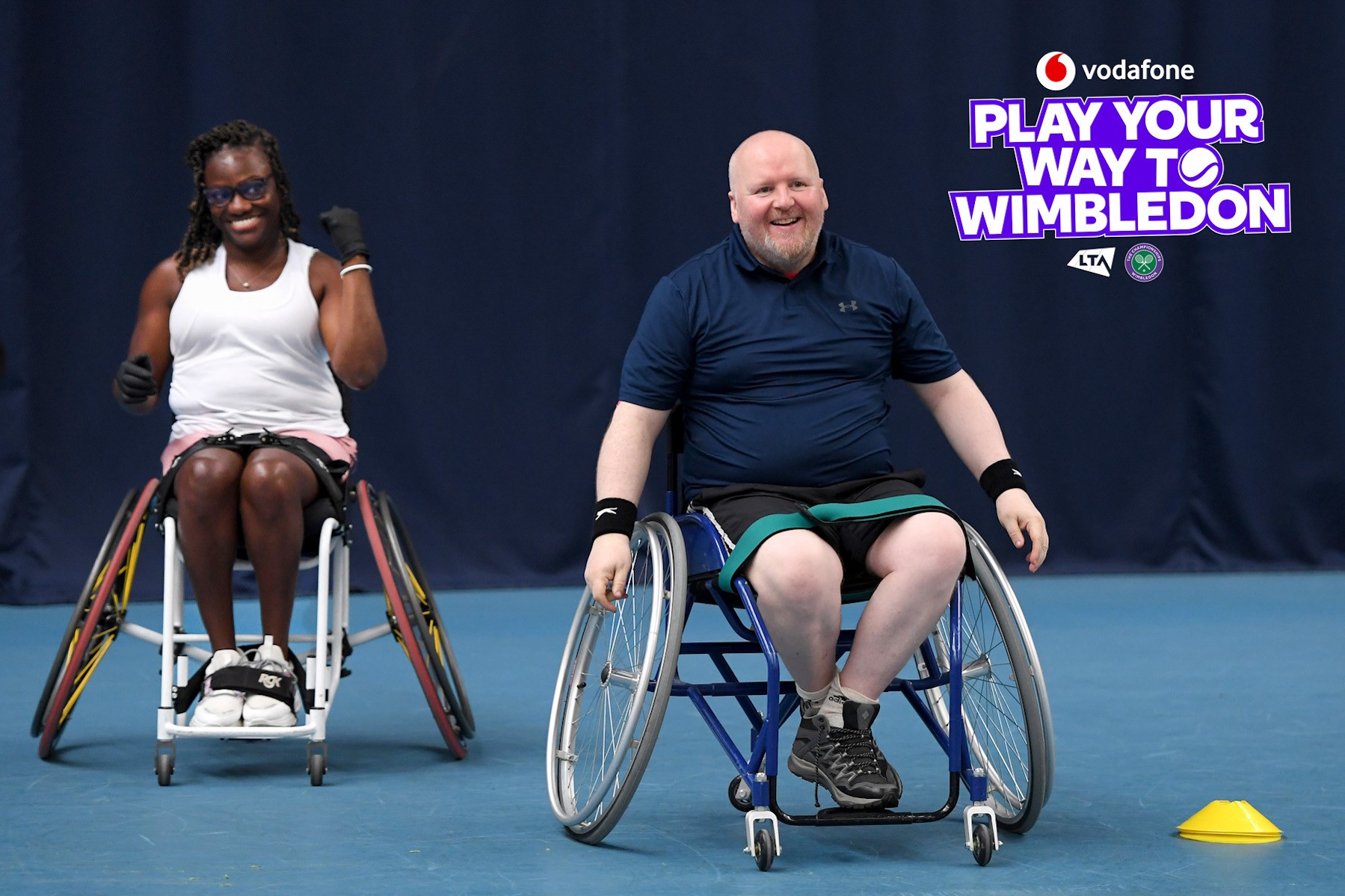 Play Your Way to Wimbledon photo showing two wheelchair tennis players on court