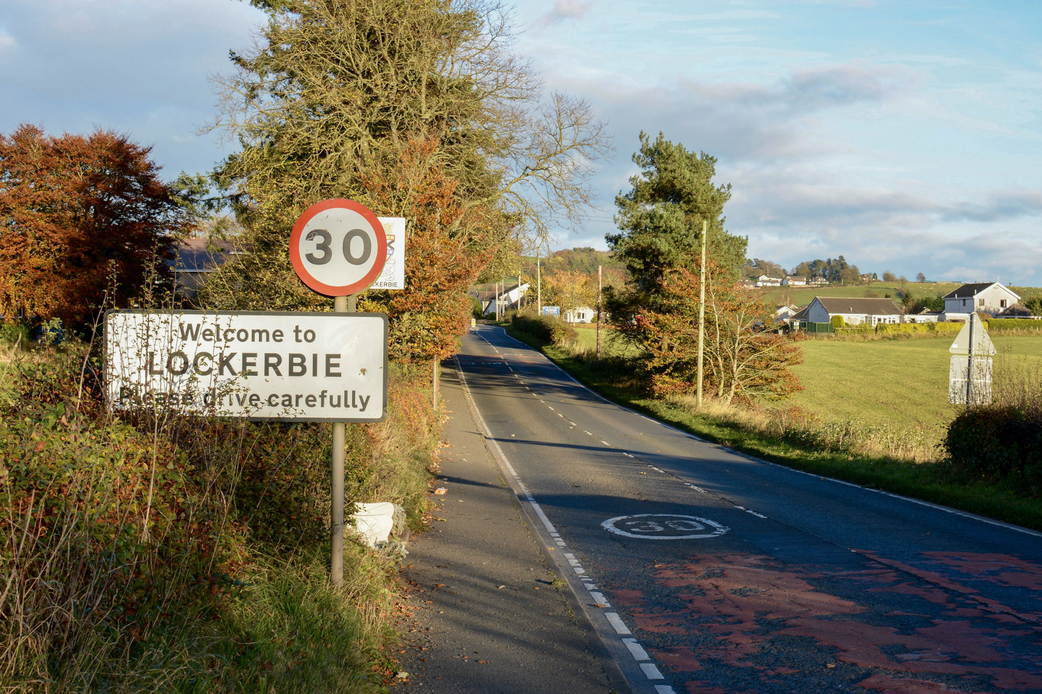 stock image of a road leading into the Scottish community of Lockerbie