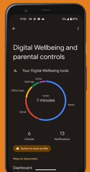 a screenshot of the Digital Wellbeing settings on a Google Pixel Android smartphone