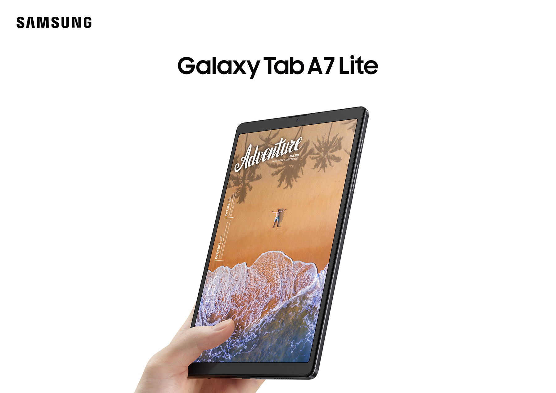 image of a hand holding a Samsung Galaxy Tab A7 Lite