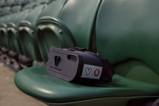 a GiveVision headset powered by Vodafone 5G on a seat at Wimbledon