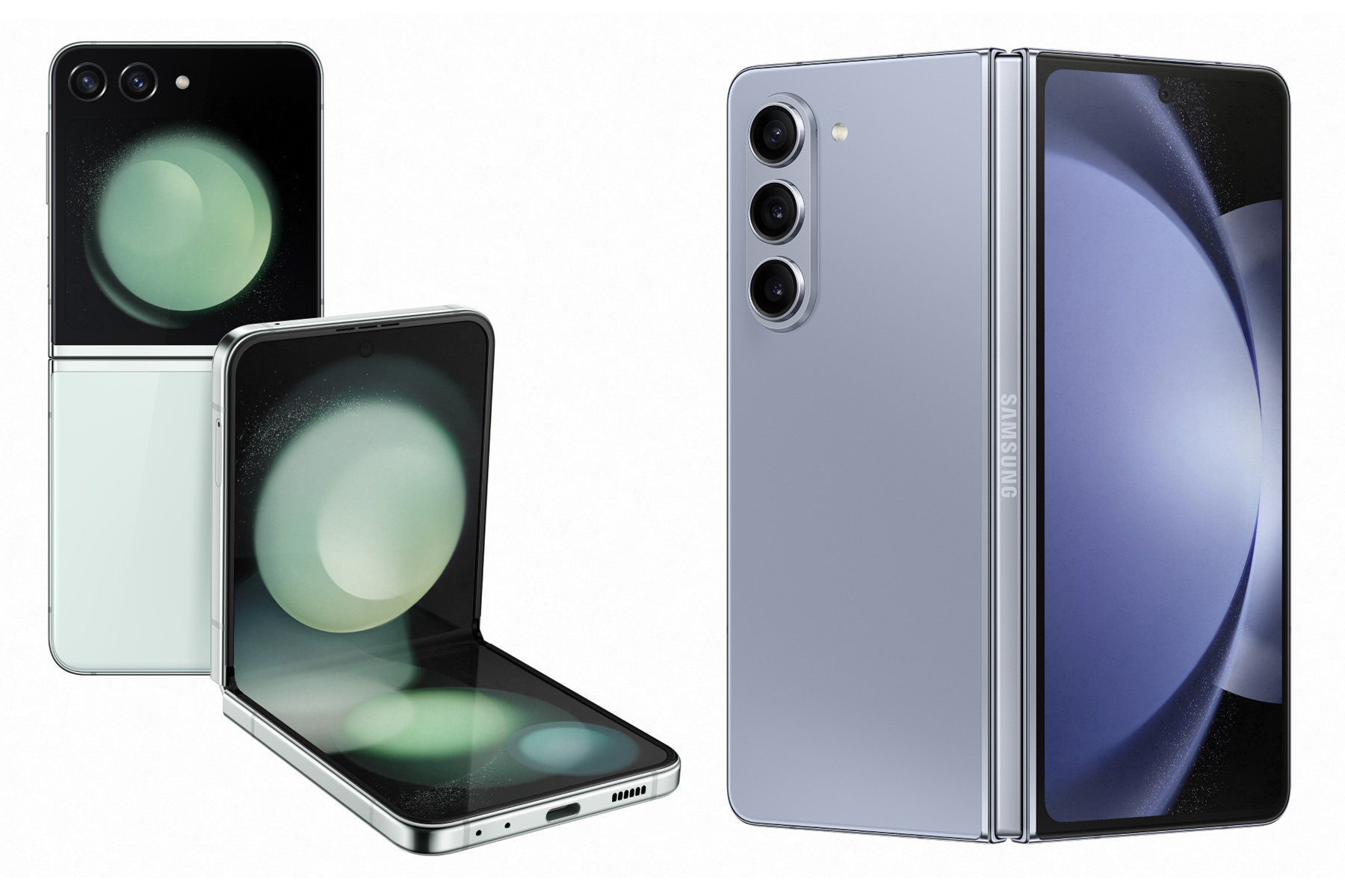 Samsung Galaxy Z Flip5 [left] and Samsung Galaxy Z Fold5 [right]