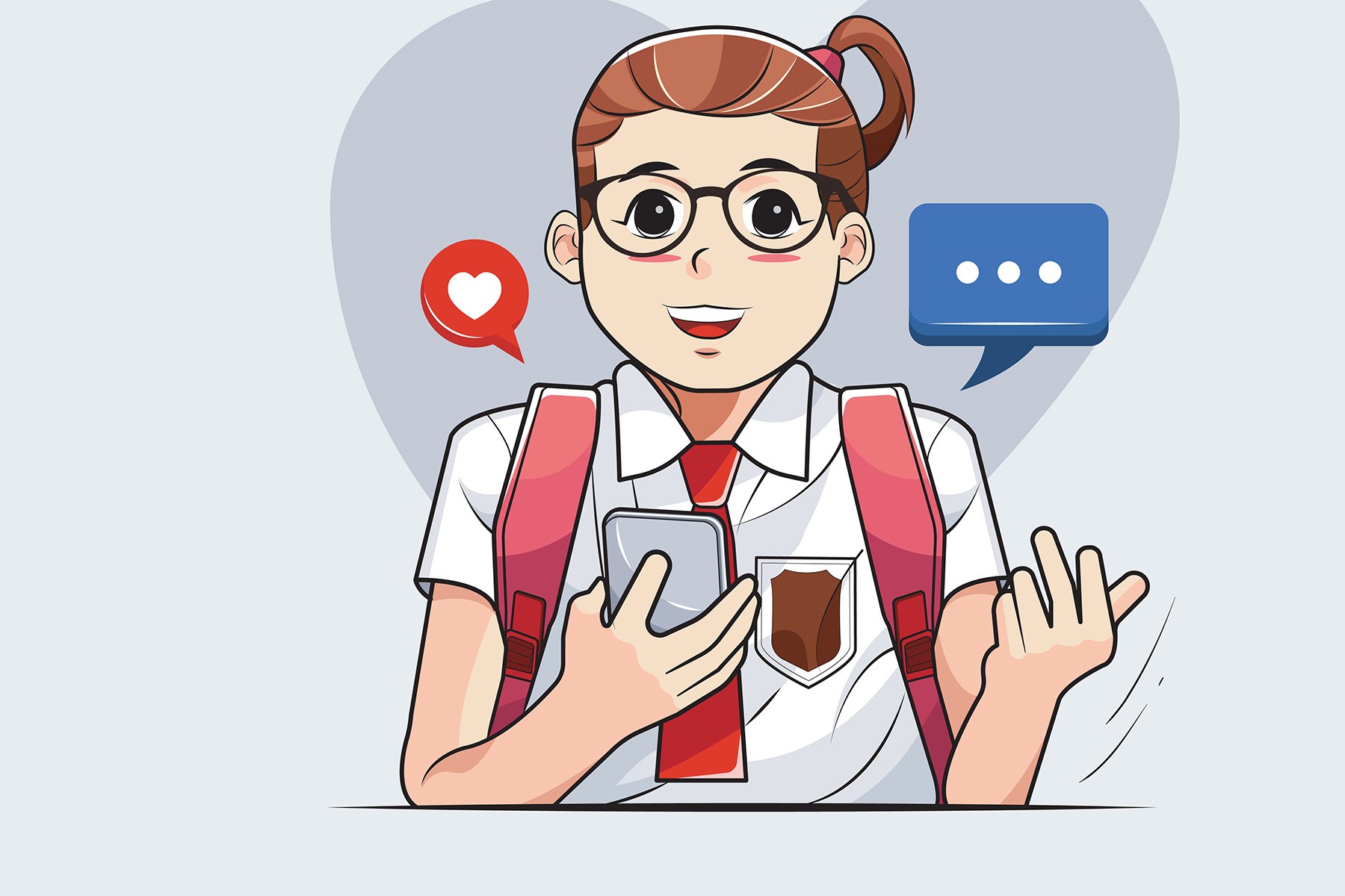 stock cartoon-style image of a schoolkid holding a smartphone