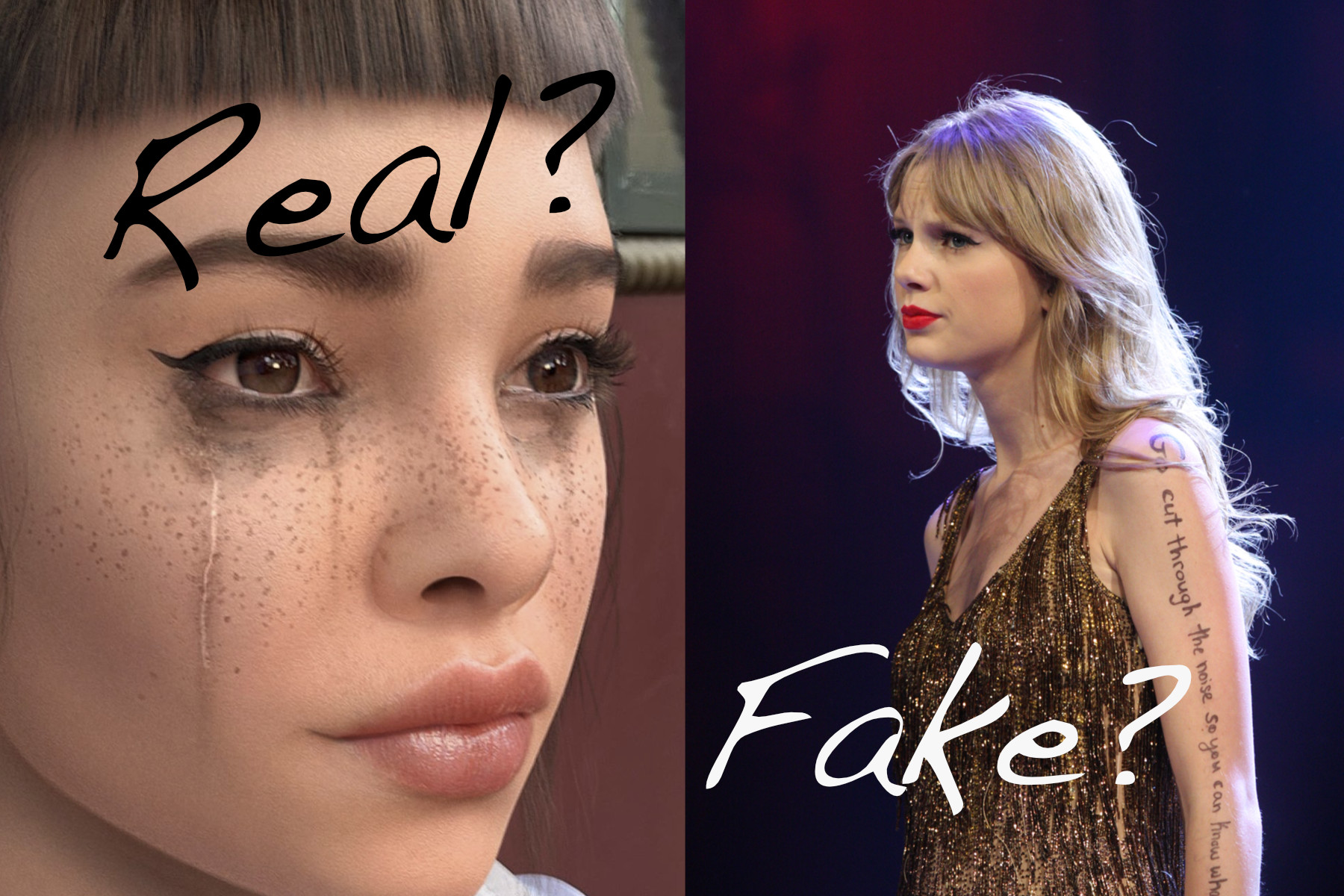 a composite image showing Miquela Sousa (left) and Taylor Swift (right)