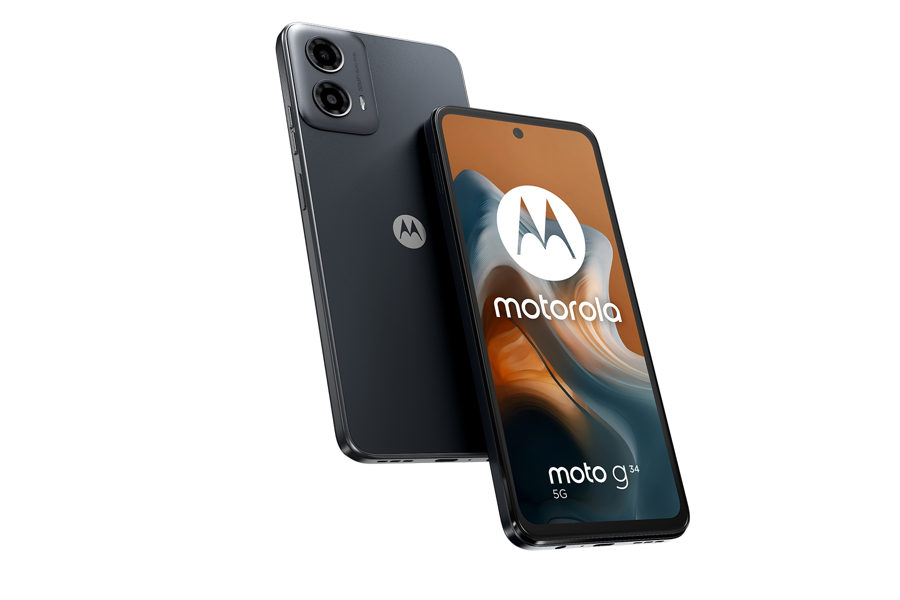 illustrative photo of the Motorola Moto G34 5G from the rear and the front