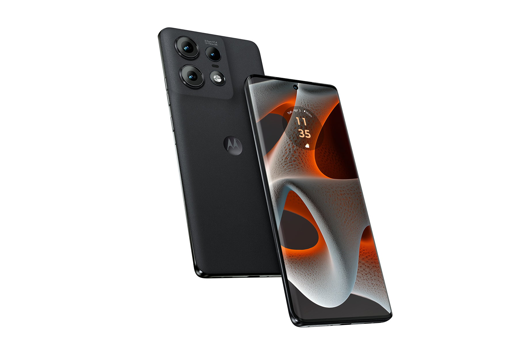 illustrative photo of the Motorola Moto Edge 50 Pro Android smartphone from the rear and the front