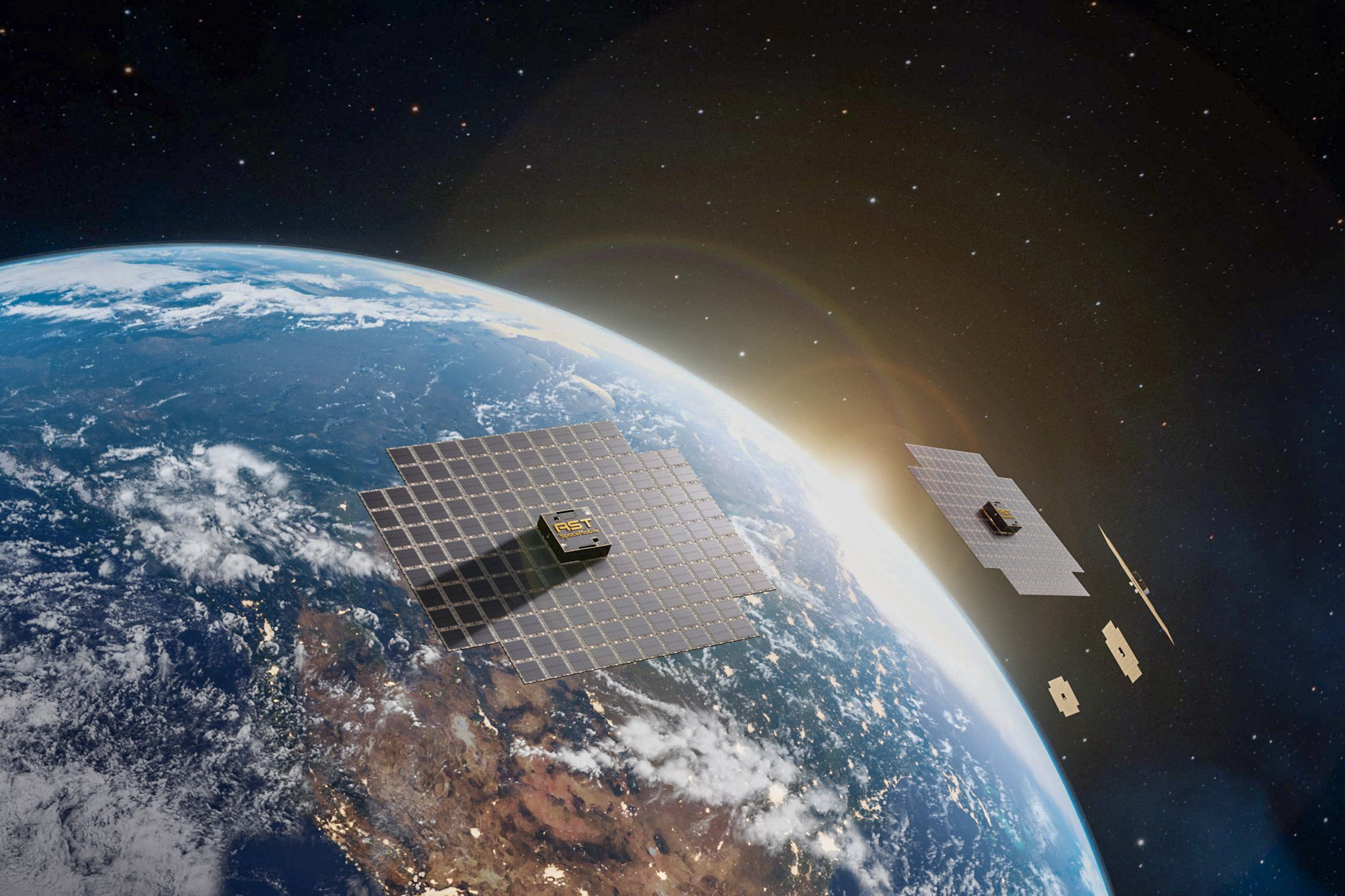 ast-spacemobile-satellites-artistsimpression an artist's impression of AST SpaceMobile satellites orbiting the planet