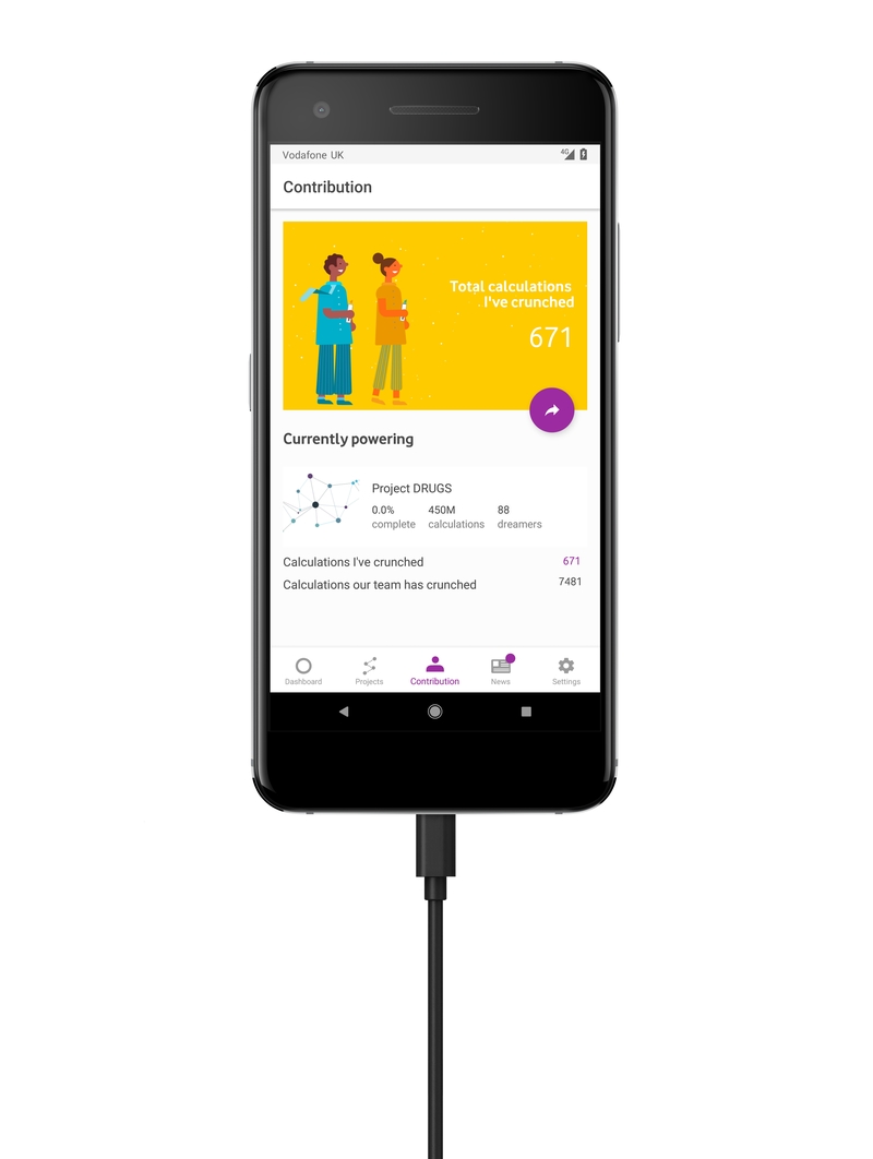 DreamLab interface showing total number of calculations performed