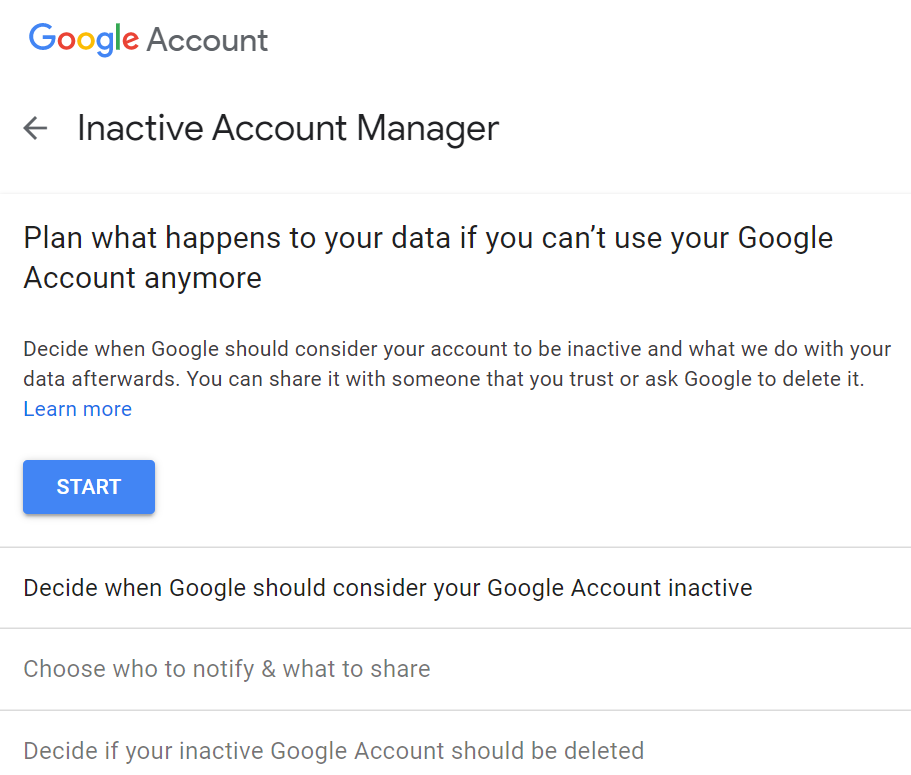 a screenshot of Google's Inactive Account Manager