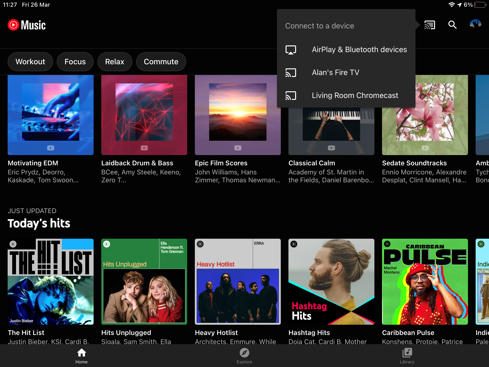 The YouTube Music app on an iPad