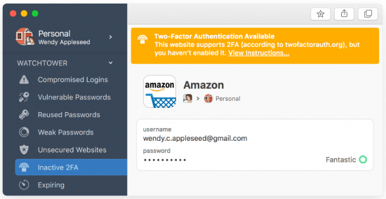 screenshot of the 1Password password manager program