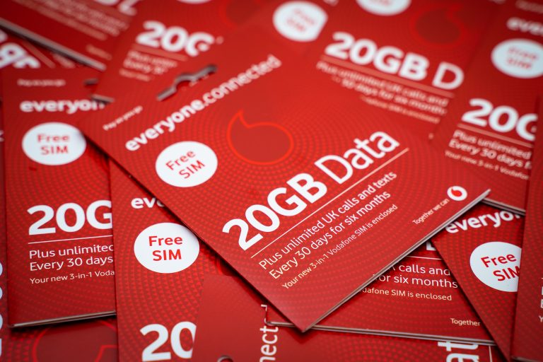 illustrative image of a Vodafone 20GB charities.connected SIM card