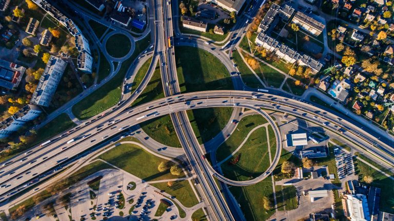 Motorway junction, aerial view