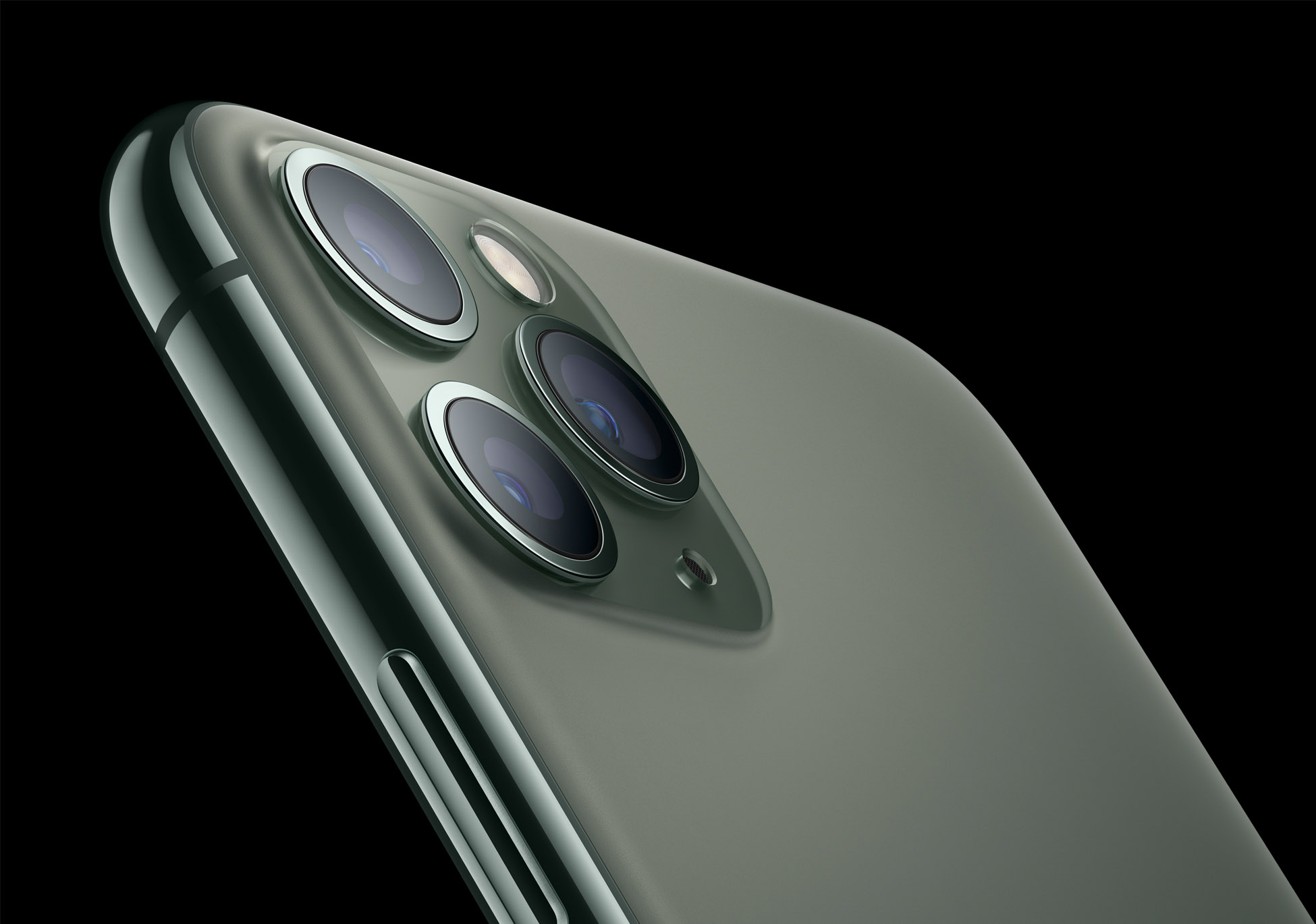 7-Apple_iPhone-11-Pro_Matte-Glass-Back_091019 image of the rear cameras on an Apple iPhone 11 Pro Max