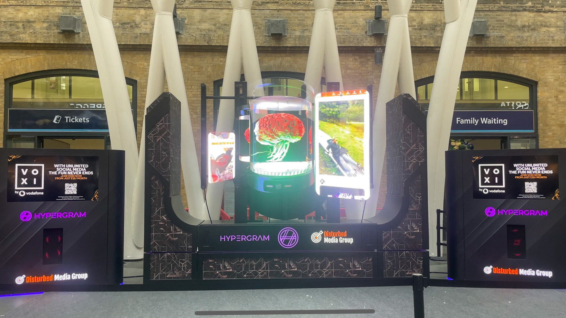 VOXI 3D Hologram 2 Image showing VOXI's 3D hologram at London King's Cross station.