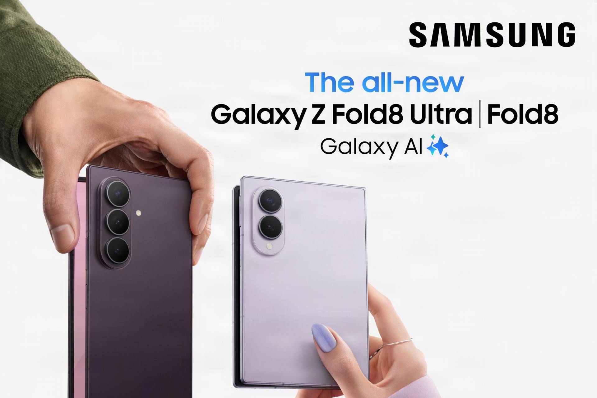 Samsung Galaxy Z Fold8 and Z Fold8 Ultra in promotional image.