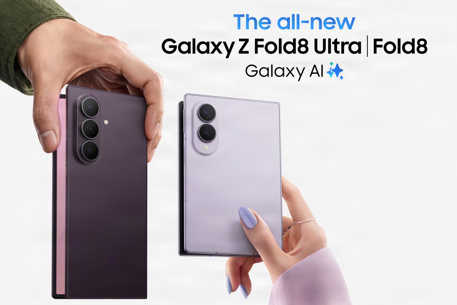 Samsung Galaxy Z Fold8 and Z Fold8 Ultra in promotional image.