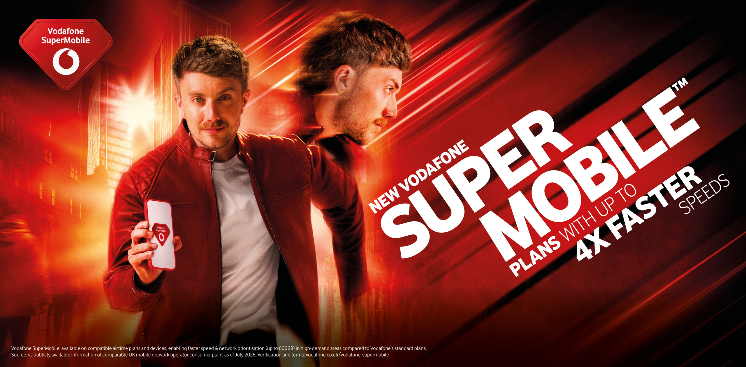 Graphic featuring Roman Kemp and Vodafone SuperMobile logo.