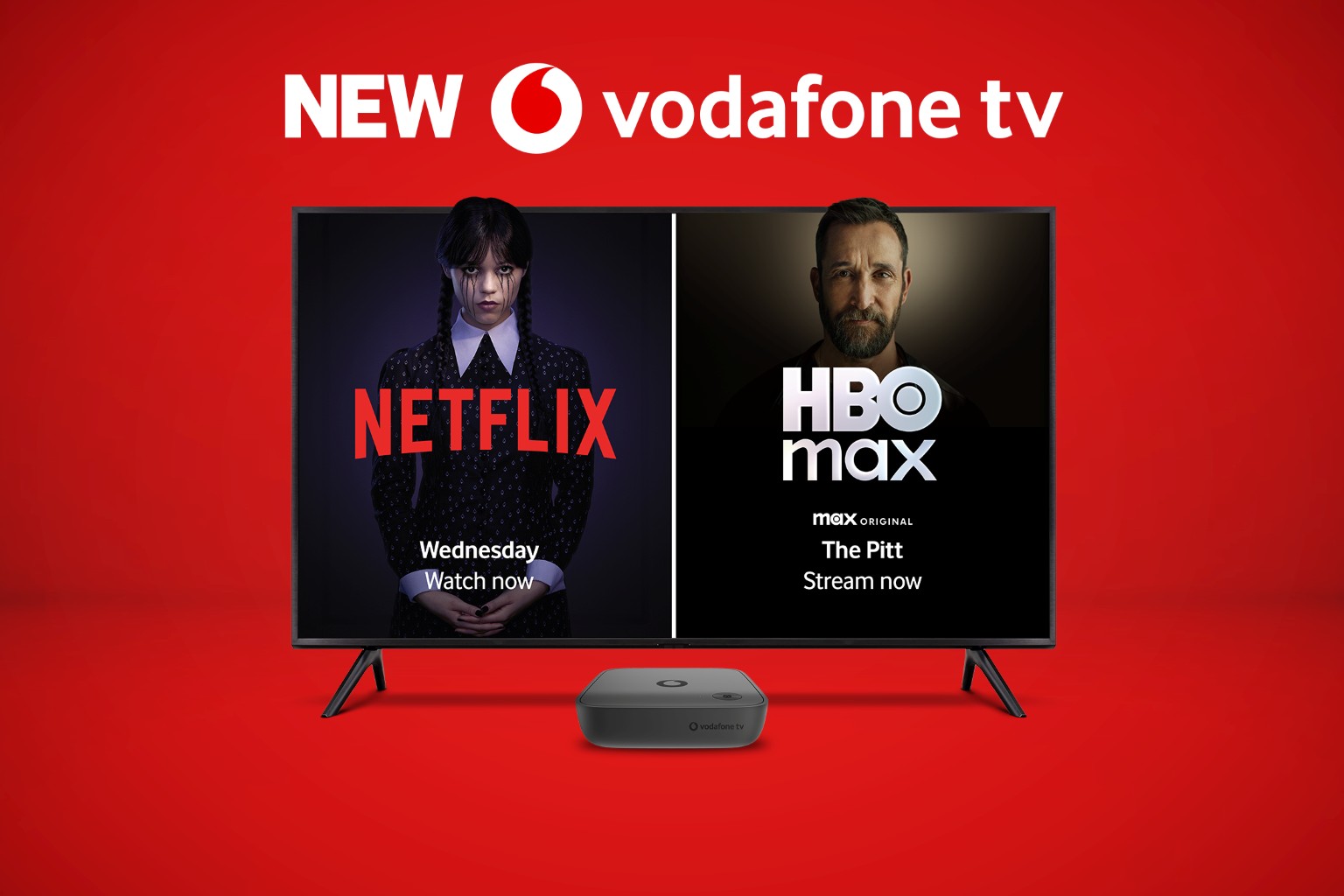 Television featuring Netflix and HBO Max as part of Vodafone TV..